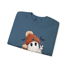 Cozy Pumpkin Ghost Sweatshirt – Cute Halloween Fall Crewneck