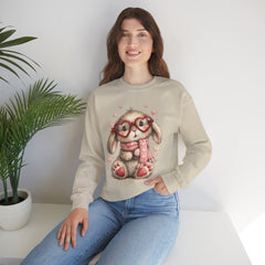 Cute Bunny Sweatshirt — Heart Glasses Bunny Crewneck, Cozy Valentine Pullover