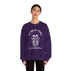 As Far As I Know, I'm Delightful Skeleton Sweatshirt, Crewneck, Halloween Outfit, Casual Wear, Cozy Gift