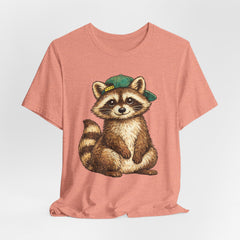 Cute Raccoon Graphic Tee — Adorable Cartoon Raccoon with Green Cap