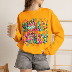 Holly Jolly Crewneck Gildan Sweatshirt — Colorful Christmas Ornament Holiday Sweater