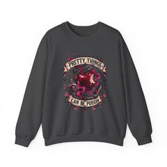 Crewneck Sweatshirt — “Pretty Things Can Be Poison” Gothic Apple Graphic