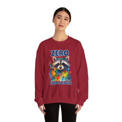 Crewneck Sweatshirt — "Zero Fluffs Given" Raccoon Holiday Gildan Crewneck