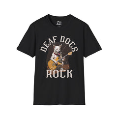 Rockstar Dog Bass Guitar Unisex T-Shirt - Deaf Dogs Definitely Rock on Electric Guitars Design