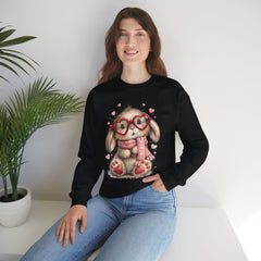Cute Bunny Sweatshirt — Heart Glasses Bunny Crewneck, Cozy Valentine Pullover