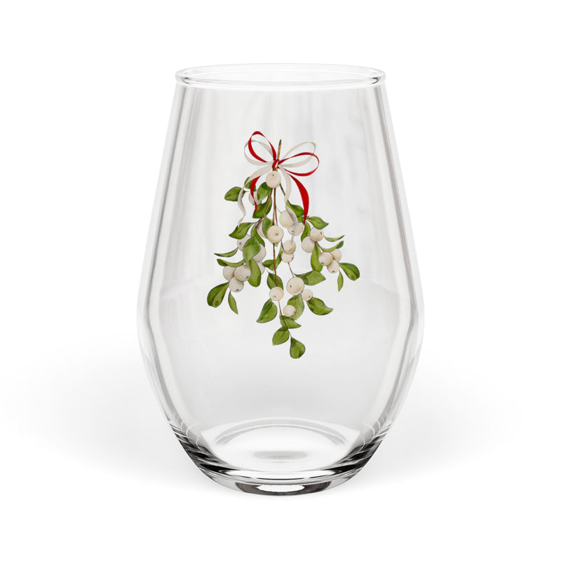 Mistletoe Christmas Stemless Wine Glass