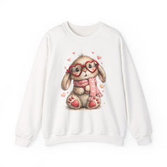 Cute Bunny Sweatshirt — Heart Glasses Bunny Crewneck, Cozy Valentine Pullover