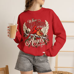 Red Birds Are Angels Crewneck Sweatshirt — Memorial Cardinal Tribute Sweater- Christmas Vibes