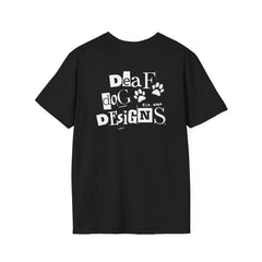 FB Rockstar Dog Unisex T-Shirt - Deaf Dogs Definitely Rock White Upright Bass Design