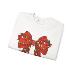 Festive Christmas Bow with Lights, Crewneck Sweatshirt, Holiday Sweatshirt, Winter Fashion, Christmas Apparel