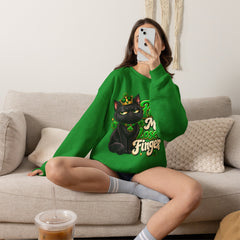 St. Patrick’s Black Cat Sweatshirt  "Pinch Me, Lose a Finger" Graphic Crewneck