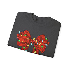 Festive Christmas Bow with Lights, Crewneck Sweatshirt, Holiday Sweatshirt, Winter Fashion, Christmas Apparel