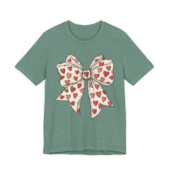 Heart Bow T-Shirt — Cute Valentine’s Day Tee with Red Heart Pattern