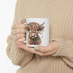 Highland Cow Mug — Colorful Watercolor Scottish Cow Ceramic Coffee Cup (11oz & 15oz)