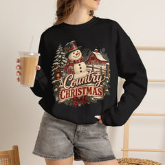Country Christmas Sweatshirt — Vintage Snowman Holiday Crewneck