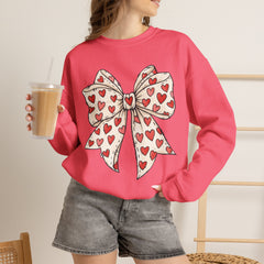 Valentine Heart Bow Sweatshirt — Cute Ribbon Graphic Crewneck