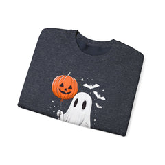 Orange Balloon Halloween Ghost Sweater | Unisex Crewneck Sweatshirt for Cozy Autumn Nights, Halloween Party, Spooky