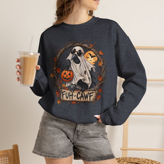 Halloween Ghost Crewneck Sweatshirt – 'Fuh-Cawf' Spooky Pumpkin Design