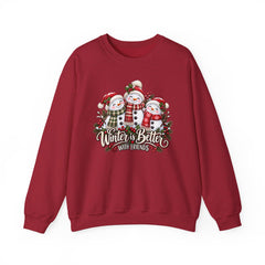 Winter is Better with Friends - Snowmen Crewneck Sweatshirt, Cozy Christmas Apparel, Holiday Festive Sweatshirt