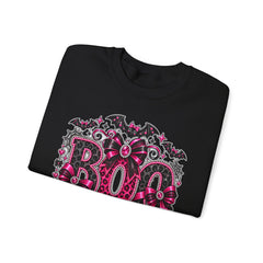 BOO Halloween Crewneck Sweatshirt — Pink Gothic Bat & Floral Design