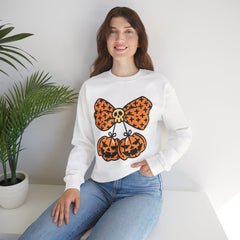 Halloween Pumpkin Bow Sweatshirt, Fall Fashion, Cozy Crewneck, Unisex Sweatshirts, Holiday Apparel, Seasonal Gift