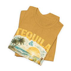 Tequila & Tan Lines Beach T-Shirt — Tropical Sunset Vacation Tee