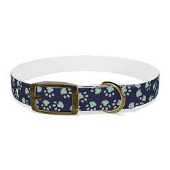 Dog Collar- Navy With Turquoise Paw Prints