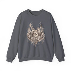 Deer Mandala Crewneck Sweatshirt — Vintage Stag Floral Graphic