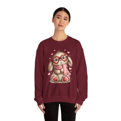 Cute Bunny Sweatshirt — Heart Glasses Bunny Crewneck, Cozy Valentine Pullover