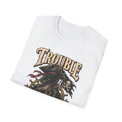 Trouble Has a New Captain T-Shirt — Pirate Skull Graphic Tee