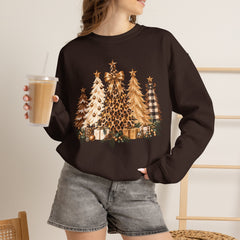 Leopard & Neutral Christmas Trees Crewneck Sweatshirt