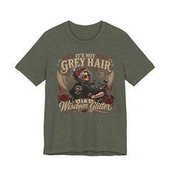 It's Not Grey Hair It's Wisdom Glitter T-Shirt — Vintage Skull & Rose Biker Tee for Women & Men