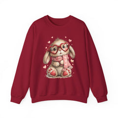 Cute Bunny Sweatshirt — Heart Glasses Bunny Crewneck, Cozy Valentine Pullover