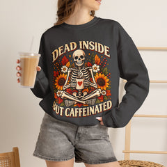 Skeleton Coffee Sweatshirt, Dead Inside But Caffeinated Crewneck, Halloween Gift, Unisex Fall Apparel, Cozy Lounge Wear