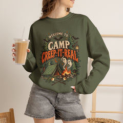 Camp Creep-It-Real Sweatshirt — Retro Spooky Camping Crewneck - Halloween Vibes