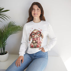 Cute Bunny Sweatshirt — Heart Glasses Bunny Crewneck, Cozy Valentine Pullover