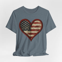 Patriotic Heart Tee - Love USA, American Pride Shirt, 4th of July, Independence Day, Memorial Day, Gift for Her