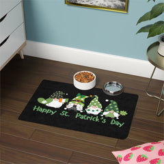 St. Patrick's Day Pet Food Mat - Happy Gnomes Design