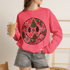 Christmas Smiley Crewneck Sweatshirt — Festive Holiday Smile Graphic