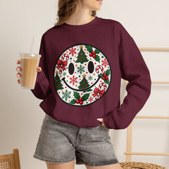 Christmas Smiley Crewneck Sweatshirt — Festive Holiday Smile Graphic