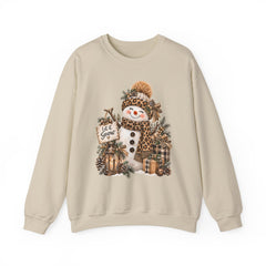 Leopard Snowman Crewneck Sweatshirt — Cozy Holiday Winter Christmas Graphic