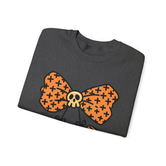 Halloween Pumpkin Bow Sweatshirt, Fall Fashion, Cozy Crewneck, Unisex Sweatshirts, Holiday Apparel, Seasonal Gift