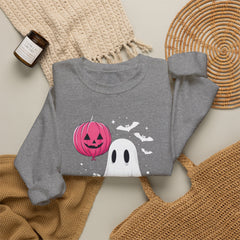 Pink Balloon Halloween Ghost Sweater | Unisex Crewneck Sweatshirt for Cozy Autumn Nights, Halloween Party, Spooky