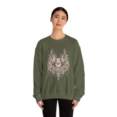 Deer Mandala Crewneck Sweatshirt — Vintage Stag Floral Graphic