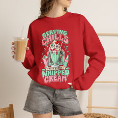 Halloween Sweatshirt — "Serving Chills with Extra Whipped Cream" Retro Ice Cream Graphic - BP