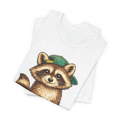 Cute Raccoon Graphic Tee — Adorable Cartoon Raccoon with Green Cap