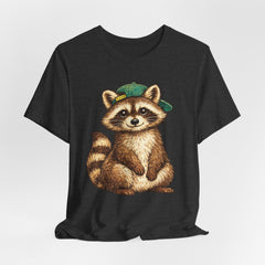 Cute Raccoon Graphic Tee — Adorable Cartoon Raccoon with Green Cap