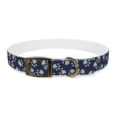 Dog Collar- Navy With Turquoise Paw Prints