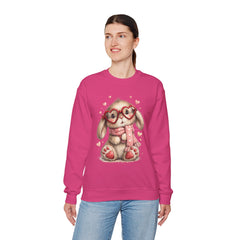 Cute Bunny Sweatshirt — Heart Glasses Bunny Crewneck, Cozy Valentine Pullover