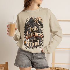 Hello Darkness Crewneck Sweatshirt — Gothic Moon Raven Graphic- Halloween